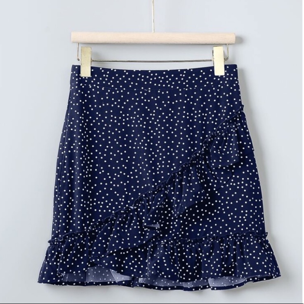 SHEIN Relipop Navy Polka Dot Ruffle Wrap Skirt